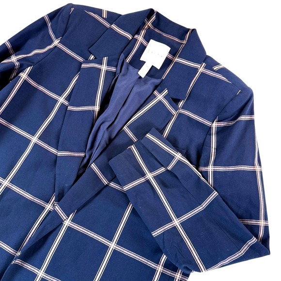 Leith Jackets & Blazers - Leith Plaid Blazer Women's Medium Navy Blue Pink‎ Career Officewear Jacket Corp